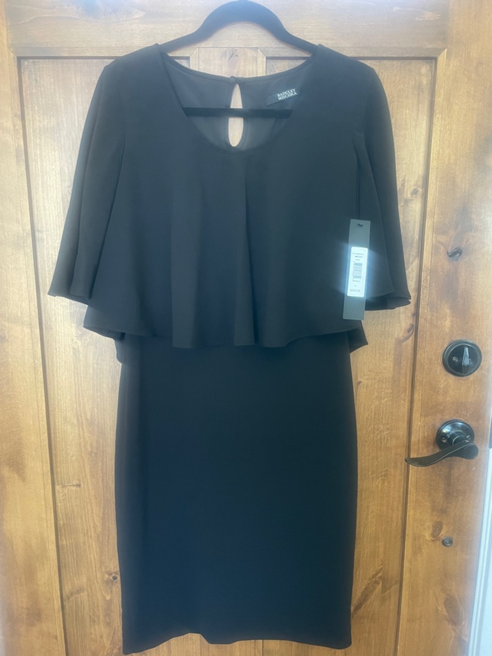 Badgley Mischka Black Capelet-Overlay Sheath Dress